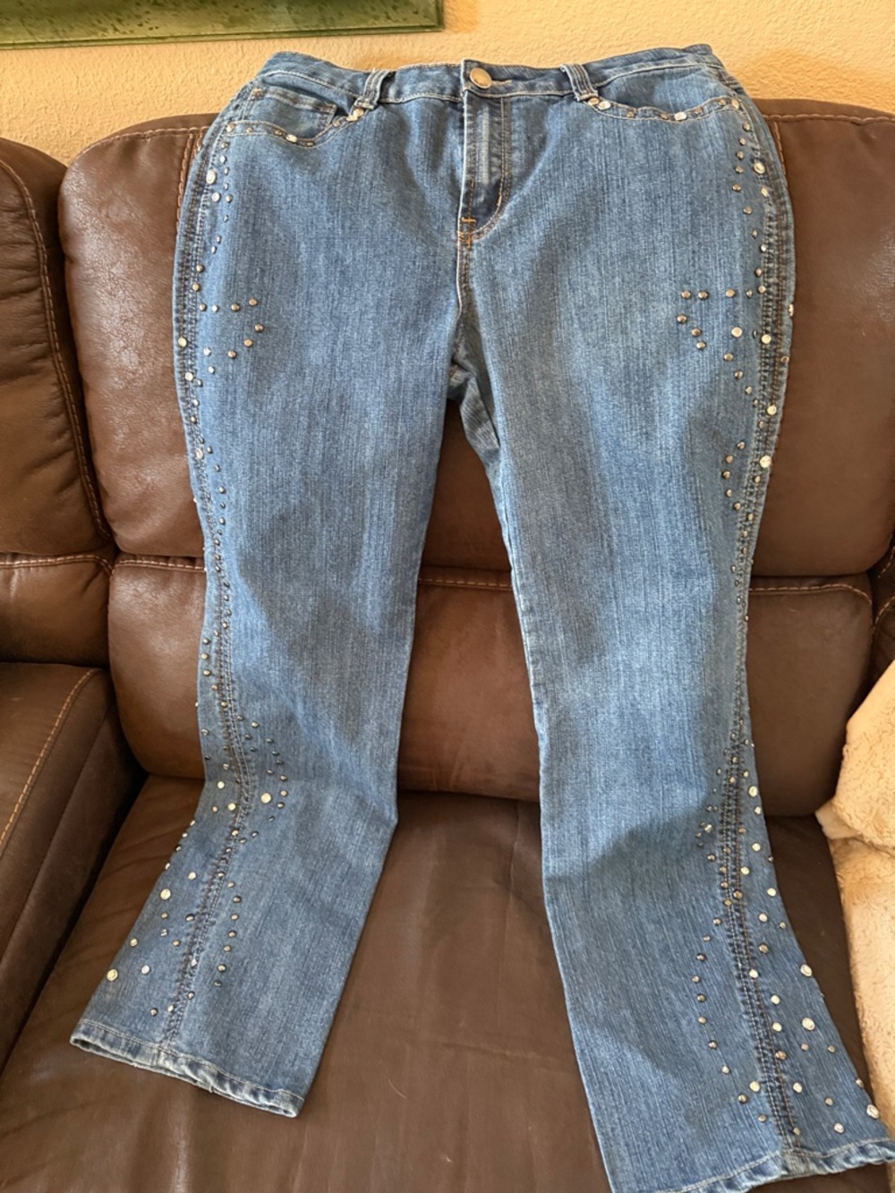 Baccini Blue Denim Flared Jeans with Stud Accents